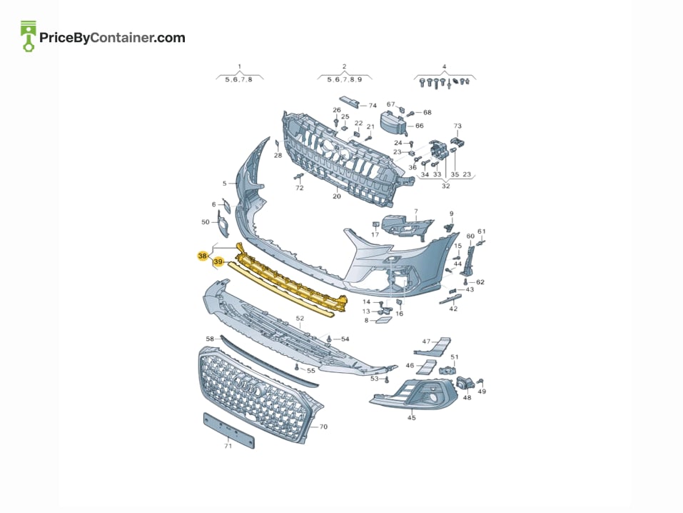 AUDI / VOLKSWAGEN 4N0807697D3FZ — AUDI / VOLKSWAGEN GENUINE GRILLE 4N0807697D3FZ