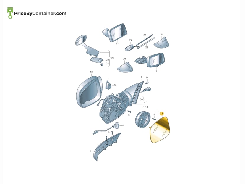 AUDI / VOLKSWAGEN 7L6857522S — AUDI / VOLKSWAGEN GENUINE MIRROR GLASS RH 7L6857522S