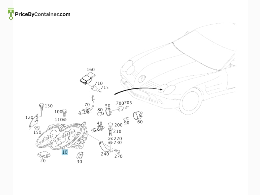 MERCEDES-BENZ 1998200259 — MERCEDES BENZ GENUINE HEADLIGHT RIGHT A1998200259