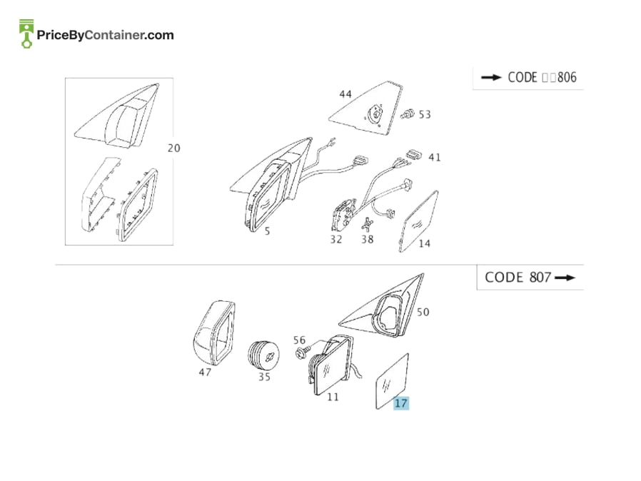 MERCEDES-BENZ 2028100721 — MERCEDES BENZ GENUINE MIRROR GLASS LH A2028100721