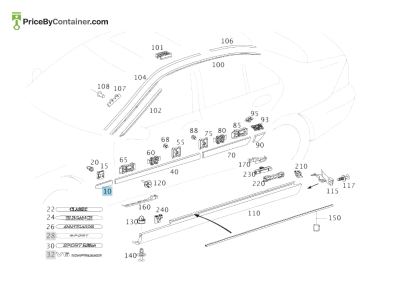 MERCEDES-BENZ 20369047629040 — MERCEDES BENZ GENUINE STRIP A20369047629040