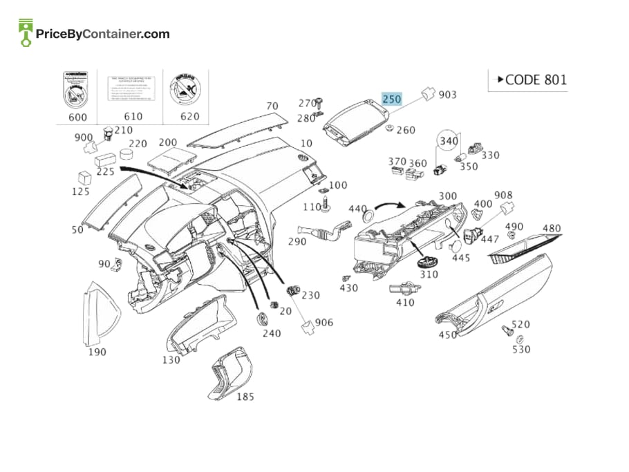 MERCEDES-BENZ 204860120026 — MERCEDES BENZ GENUINE FRONT PASSENGER AIRBAG A204860120026
