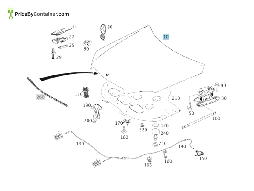 MERCEDES-BENZ 2048801257 — MERCEDES BENZ GENUINE ENGINE HOOD A2048801257