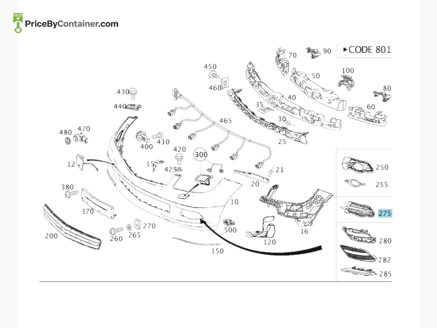 MERCEDES-BENZ 2048802724 — MERCEDES BENZ GENUINE BUMPER COVER A2048802724
