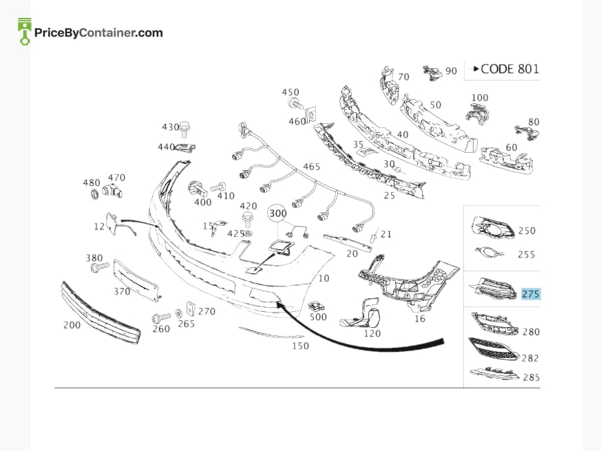 MERCEDES-BENZ 2048802824 — MERCEDES BENZ GENUINE COVER BUMPER AREA A2048802824
