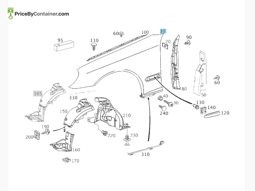 MERCEDES-BENZ 2098800418 — MERCEDES BENZ GENUINE FENDER RIGHT A2098800418