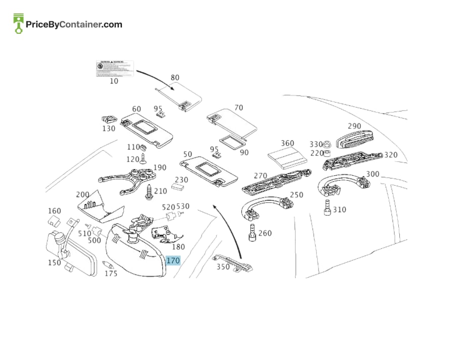 MERCEDES-BENZ 21181015178J12 — MERCEDES BENZ GENUINE INSIDE REAR VIEW MIRROR A21181015178J12